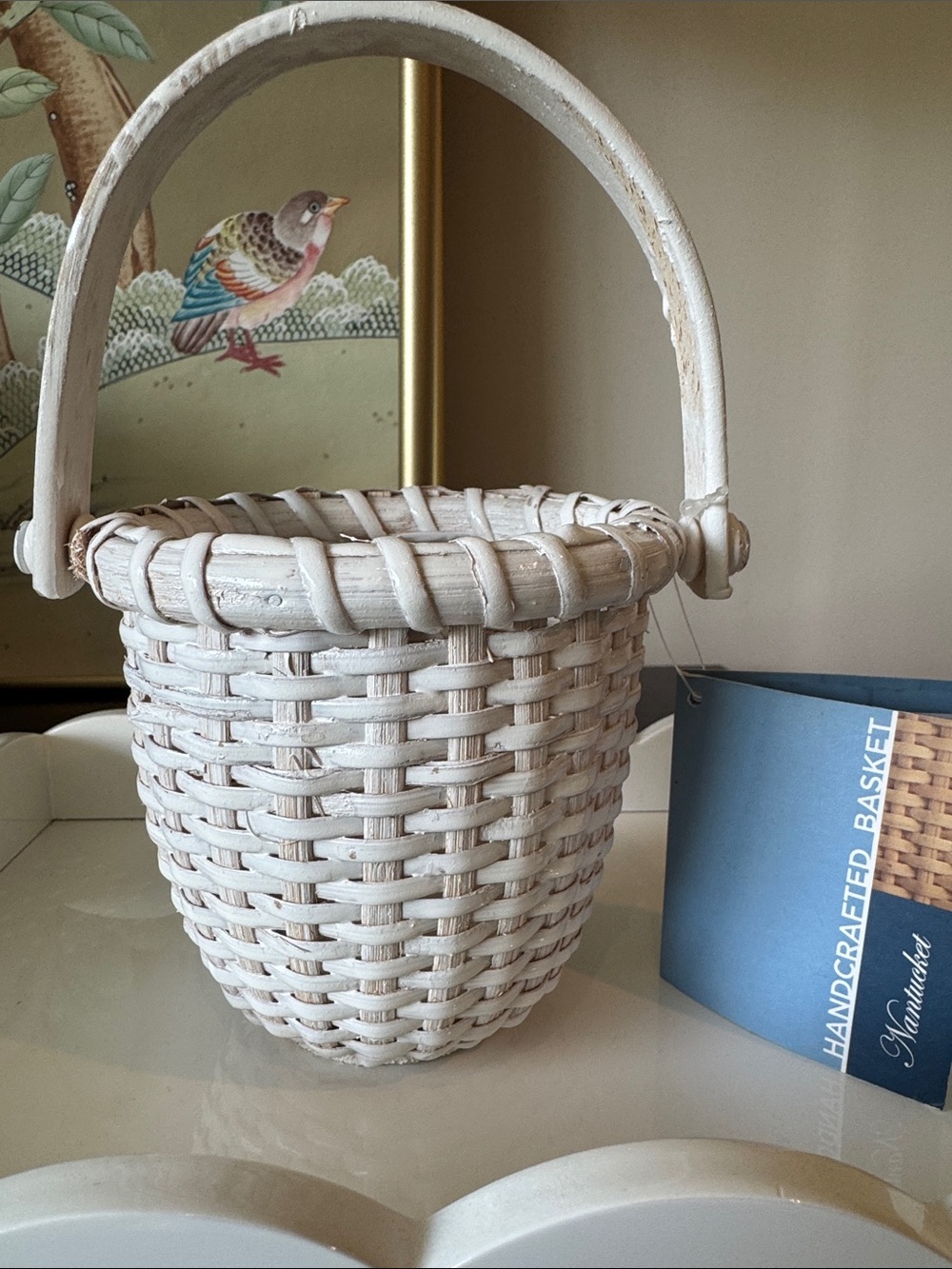 Vintage Miniature Nantucket Style Lightship Basket with Swing Handle